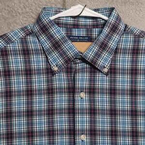 Peter Millar Shirt Mens Large Blue Pink Plaid Crown Crafted Button Preppy Casual